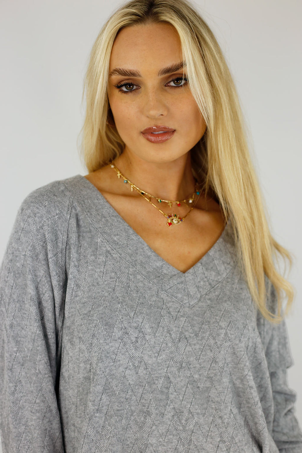 Grey Diamond Woolly Vee Jumper - SALE