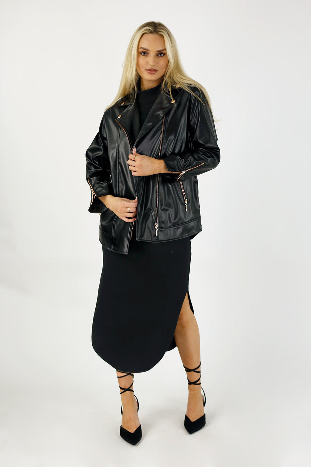 Black Biker Jacket - Vegan Leather - SALE