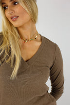 Taupe Lush V Neck Top - FINAL SALE