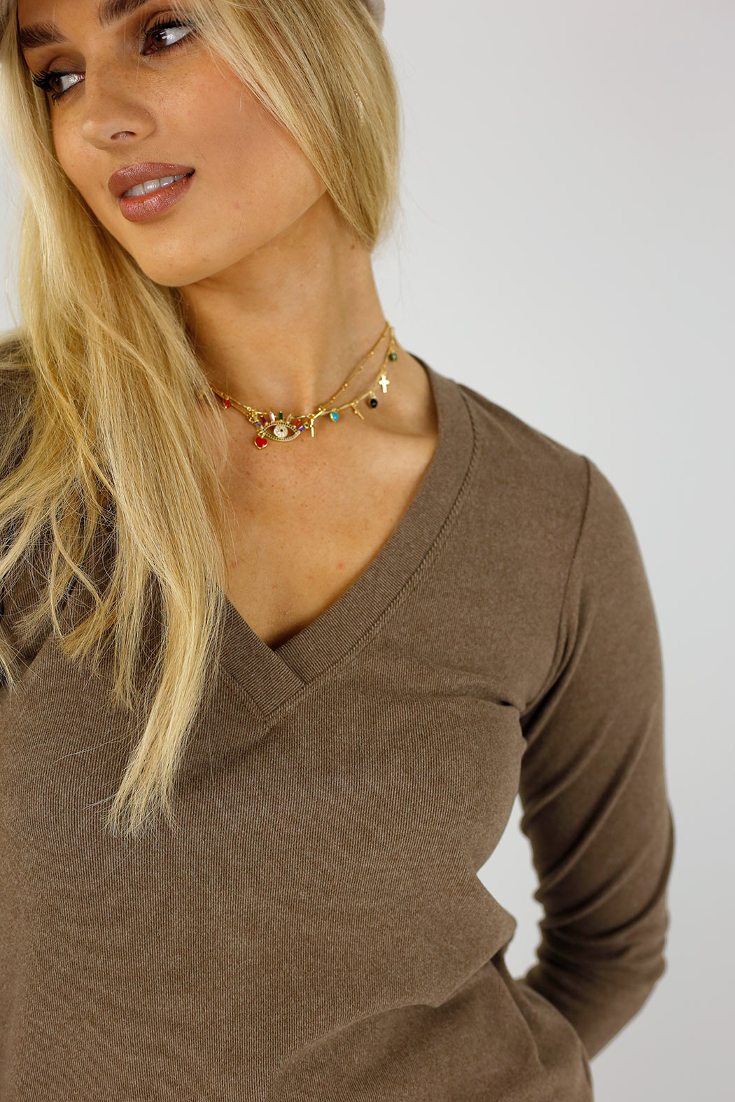 Taupe Lush V Neck Top - FINAL SALE