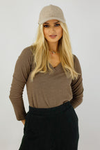 Taupe Lush V Neck Top - FINAL SALE