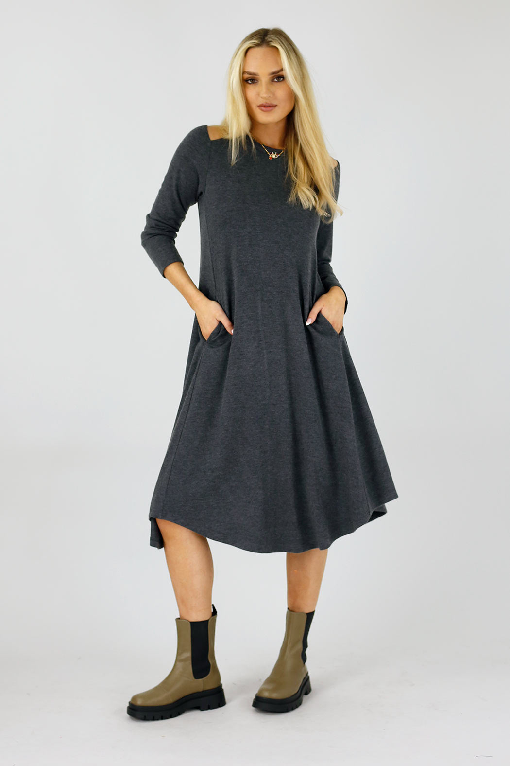 Charcoal Keyhole Swing Dress - SALE