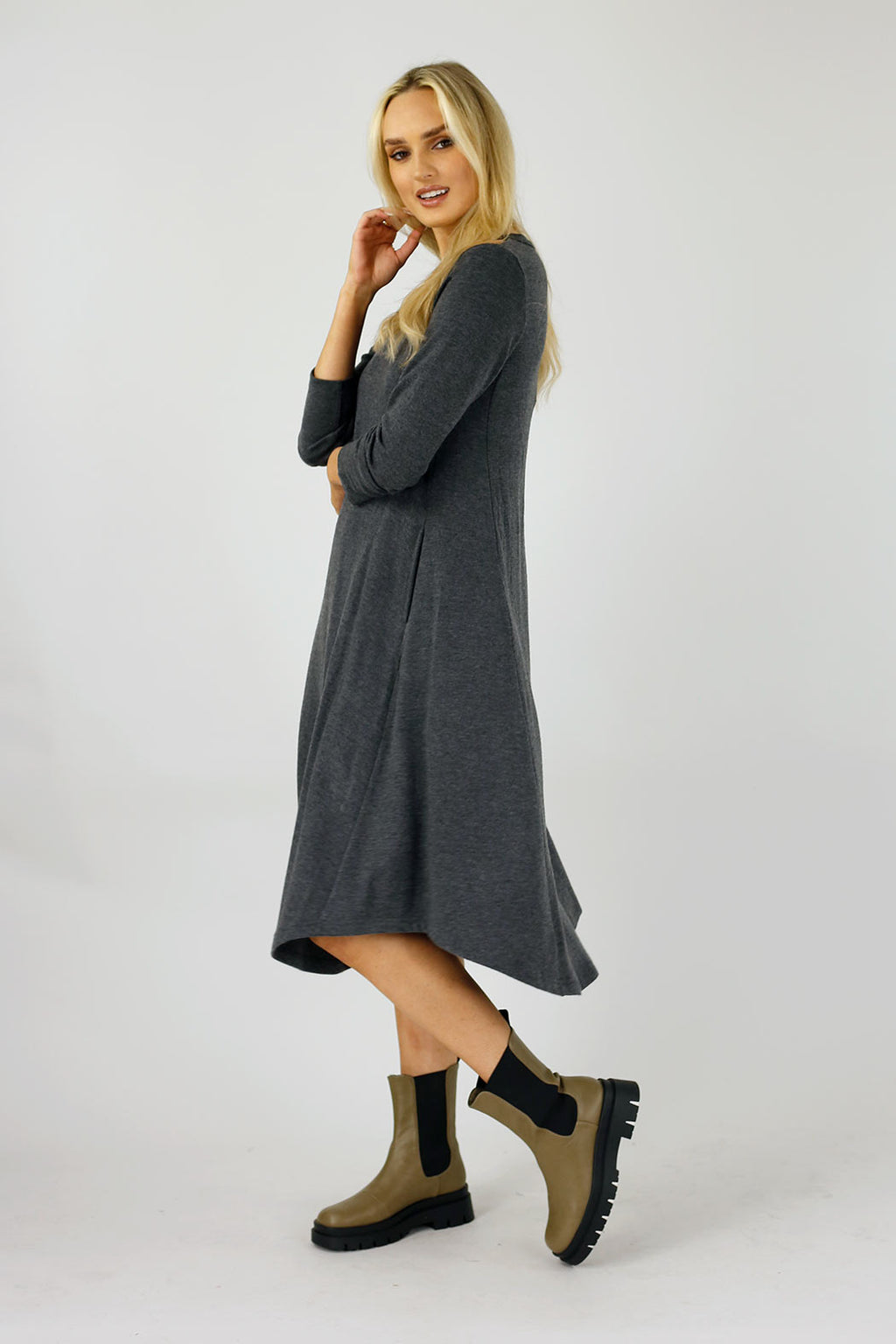 Charcoal Keyhole Swing Dress - SALE