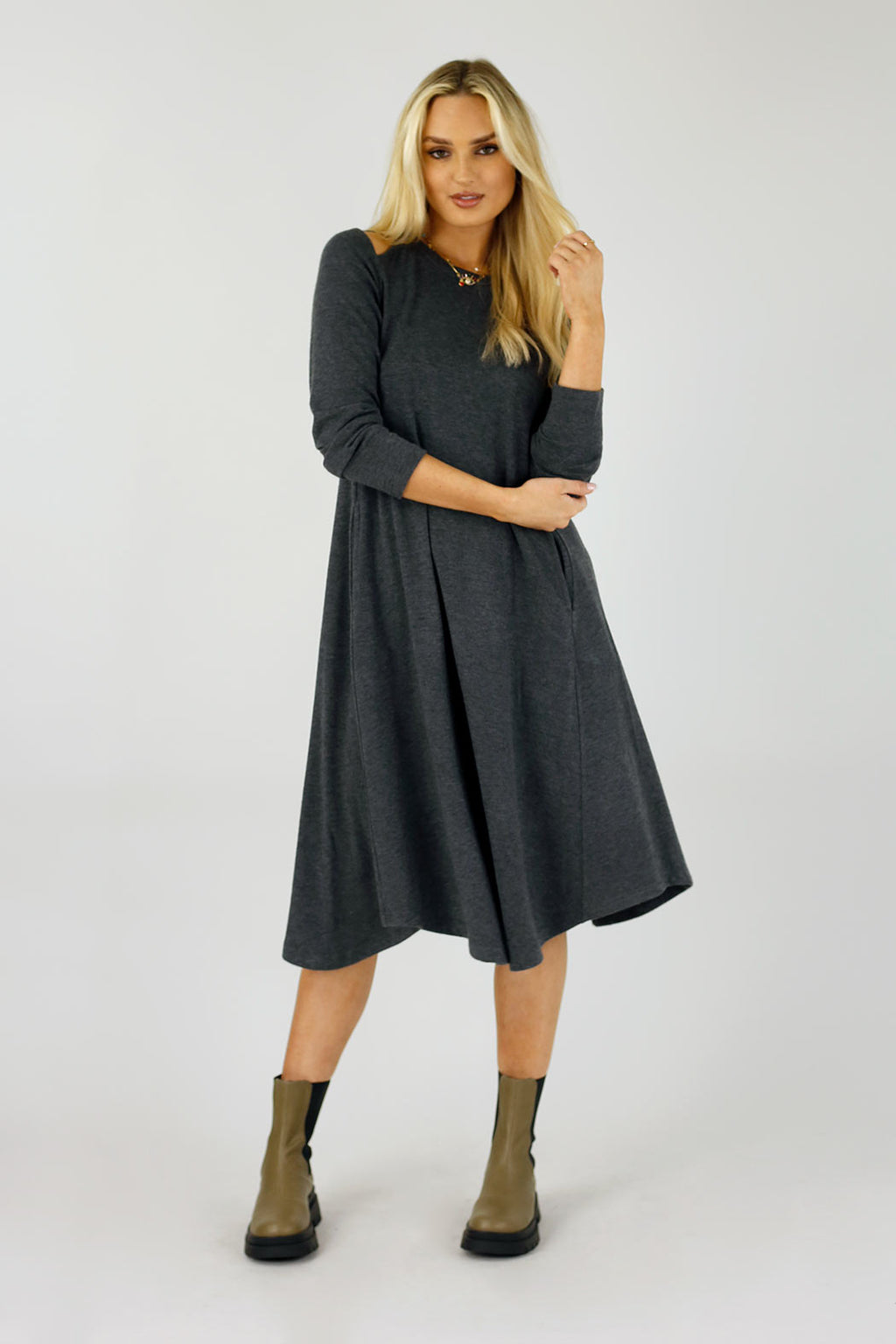Charcoal Keyhole Swing Dress - SALE