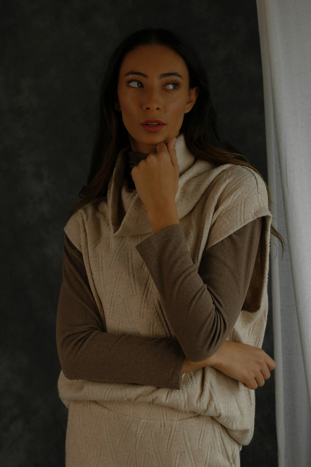 Oatmeal Cosy Cowl Vest - SALE