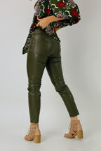 Khaki Vegan Leather Biker Pants - SALE