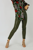 Khaki Vegan Leather Biker Pants - SALE