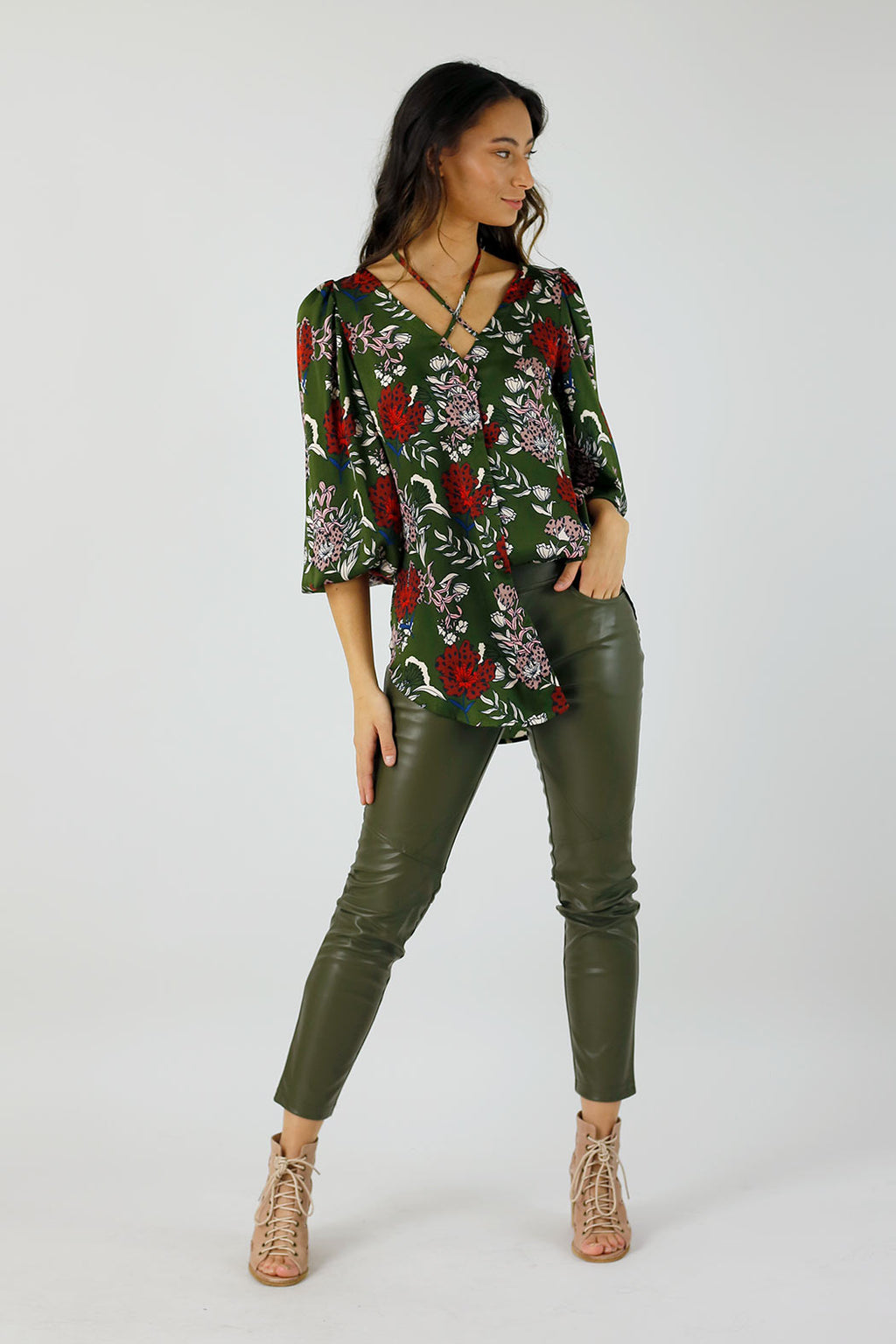 Khaki Vegan Leather Biker Pants - SALE