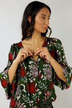 Khaki Floral Silky Rae Blouse - SALE