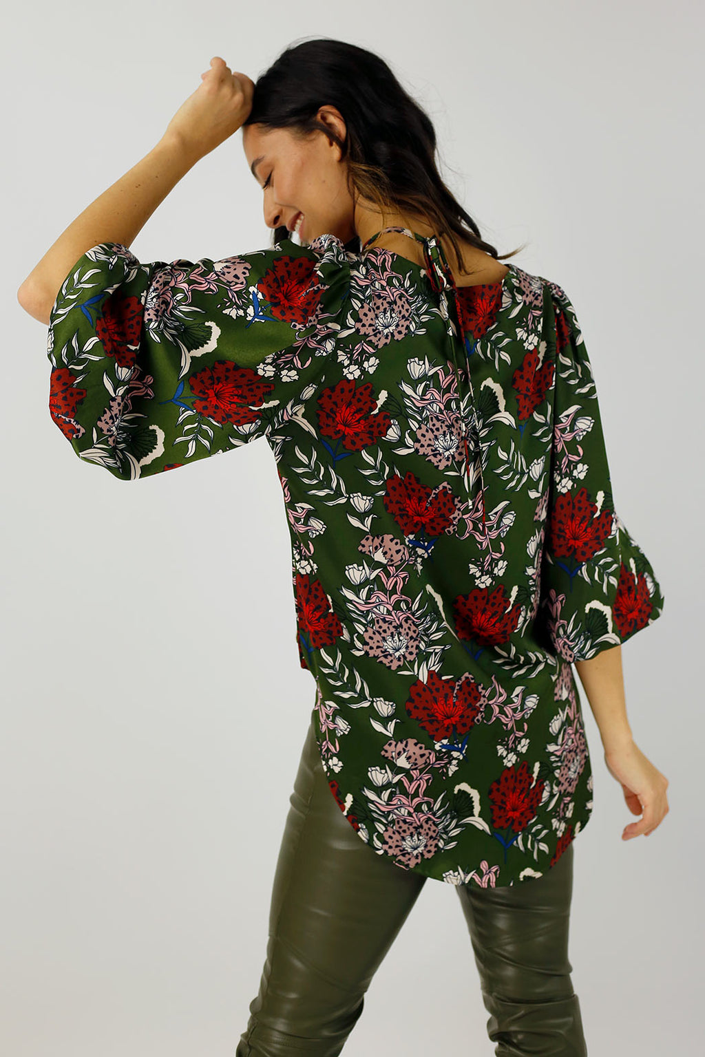 Khaki Floral Silky Rae Blouse - SALE