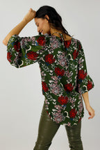 Khaki Floral Silky Rae Blouse - SALE