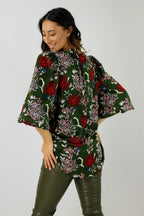 Khaki Floral Silky Rae Blouse - SALE