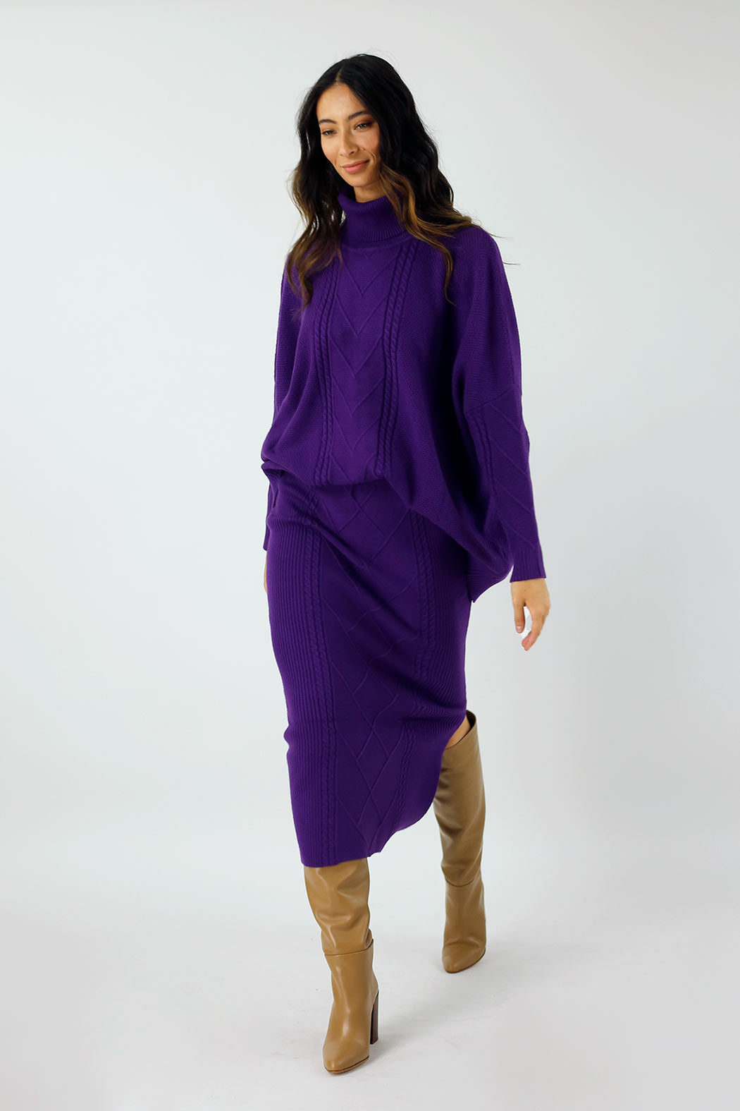 Purple Cable Knit Midi Length Skirt - SALE