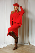 Red Cable Knit Midi Length Skirt - FINAL SALE