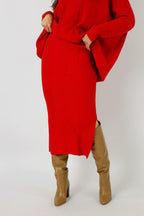 Red Cable Knit Midi Length Skirt - FINAL SALE