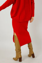 Red Cable Knit Midi Length Skirt - FINAL SALE