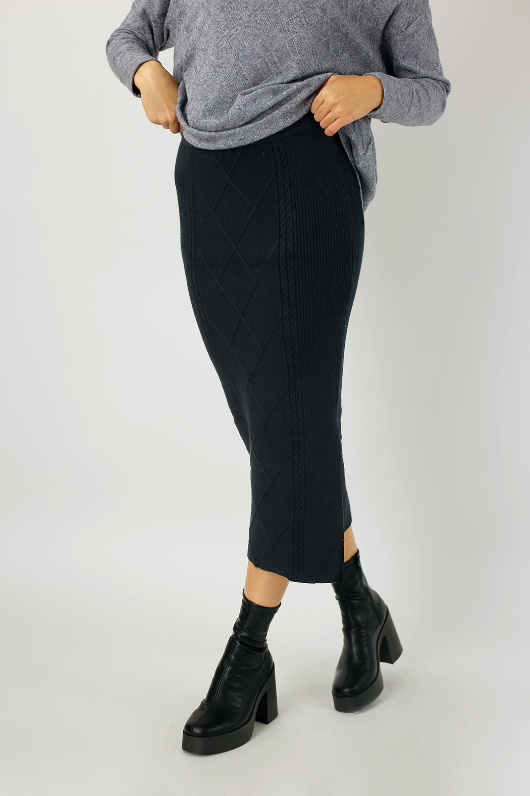 Black Cable Rib Skirt - FINAL SALE