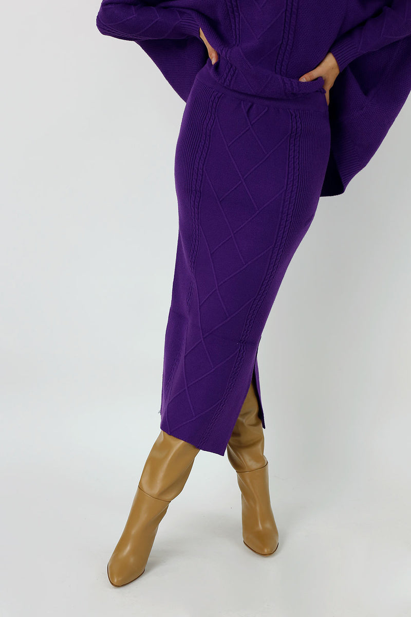 Purple Cable Knit Midi Length Skirt - SALE