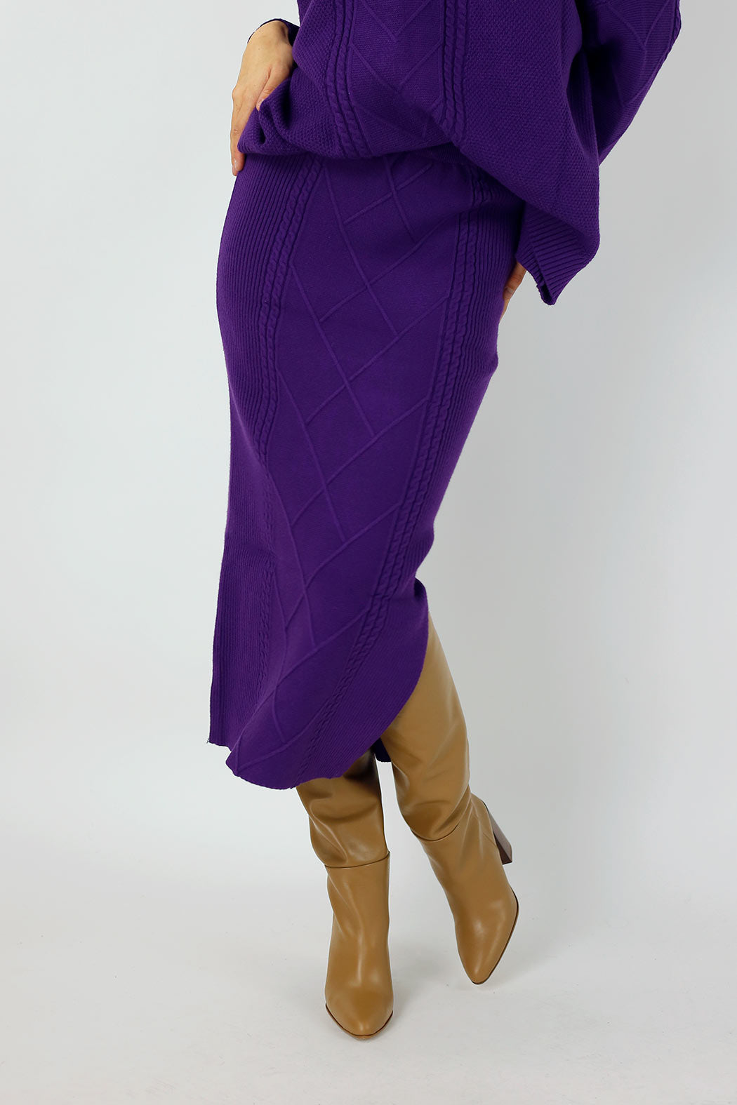 Purple Cable Knit Midi Length Skirt - SALE