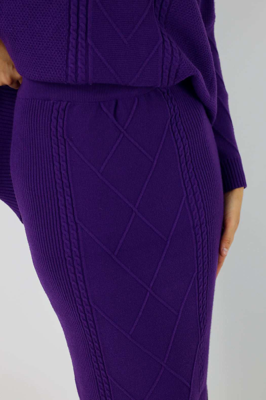 Purple Cable Knit Midi Length Skirt - SALE