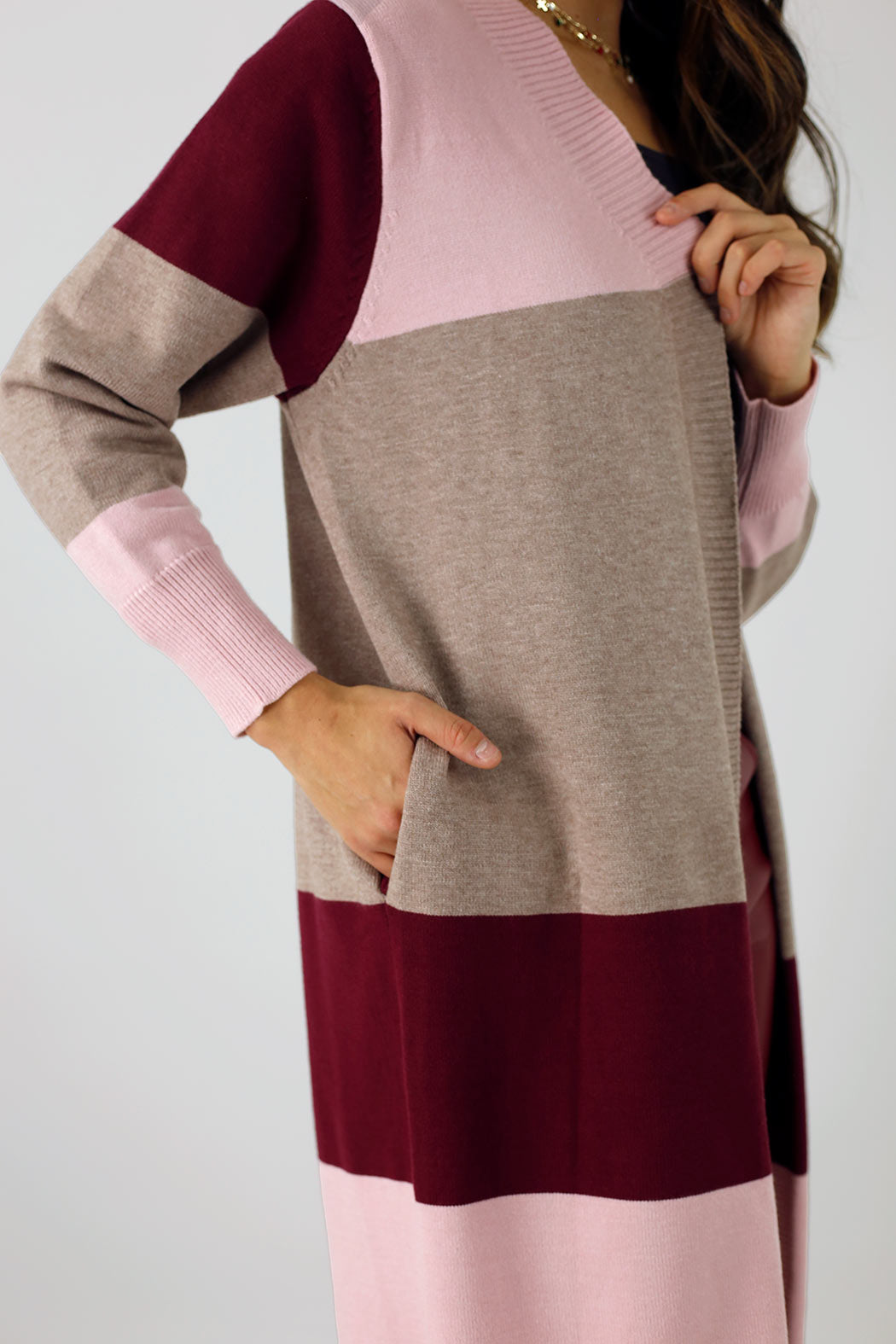 Pink Longline Block Cardi - SALE