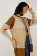 Beige Longline Block Cardi