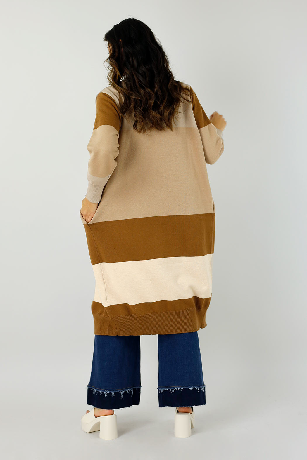 Beige Longline Block Cardi