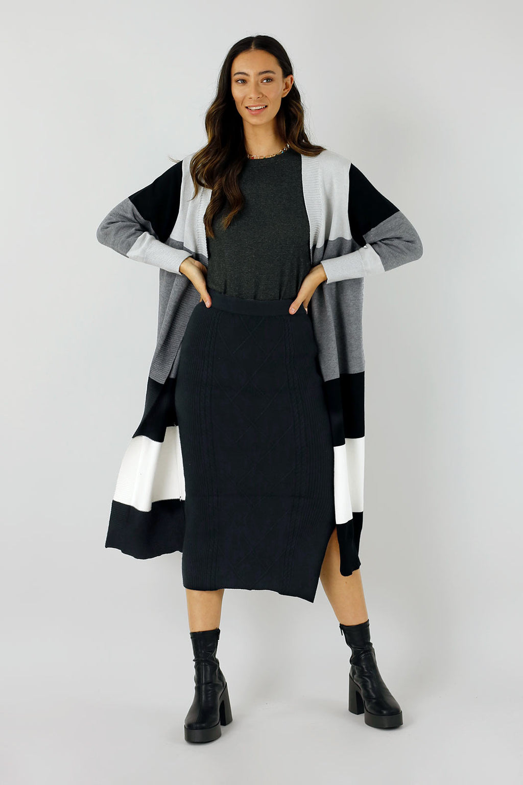Charcoal Longline Block Cardi
