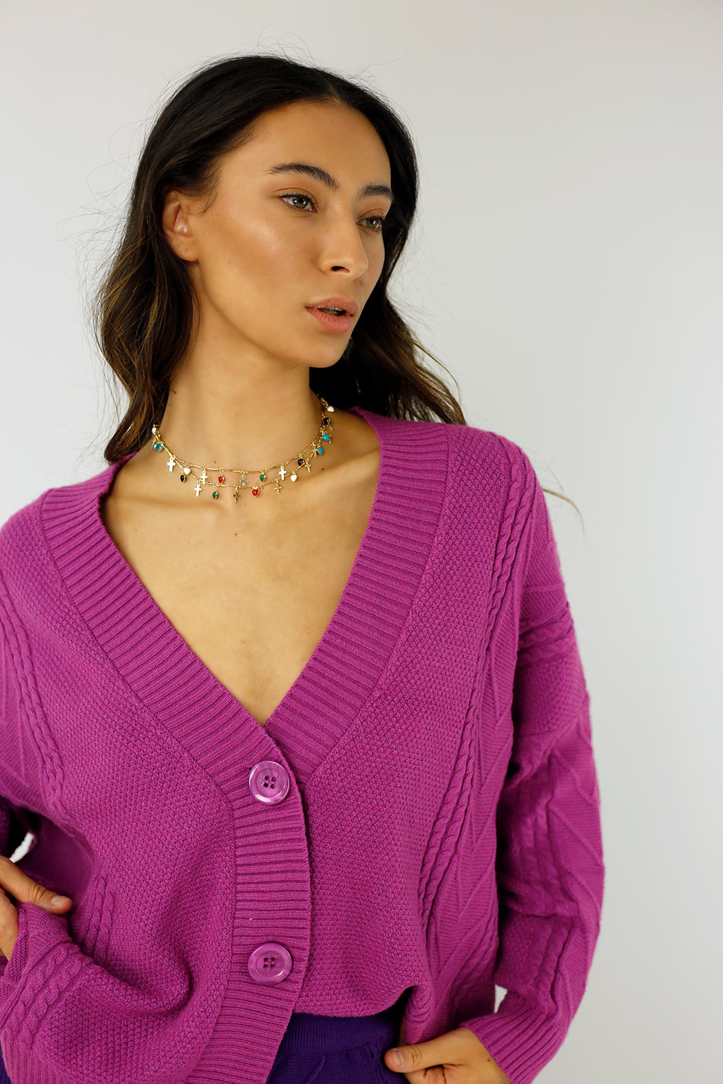Magenta Crop Cable Cardi - FINAL SALE