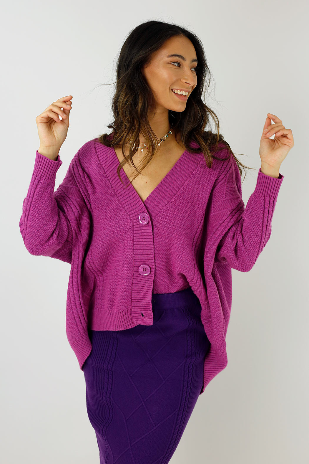 Magenta Crop Cable Cardi - FINAL SALE