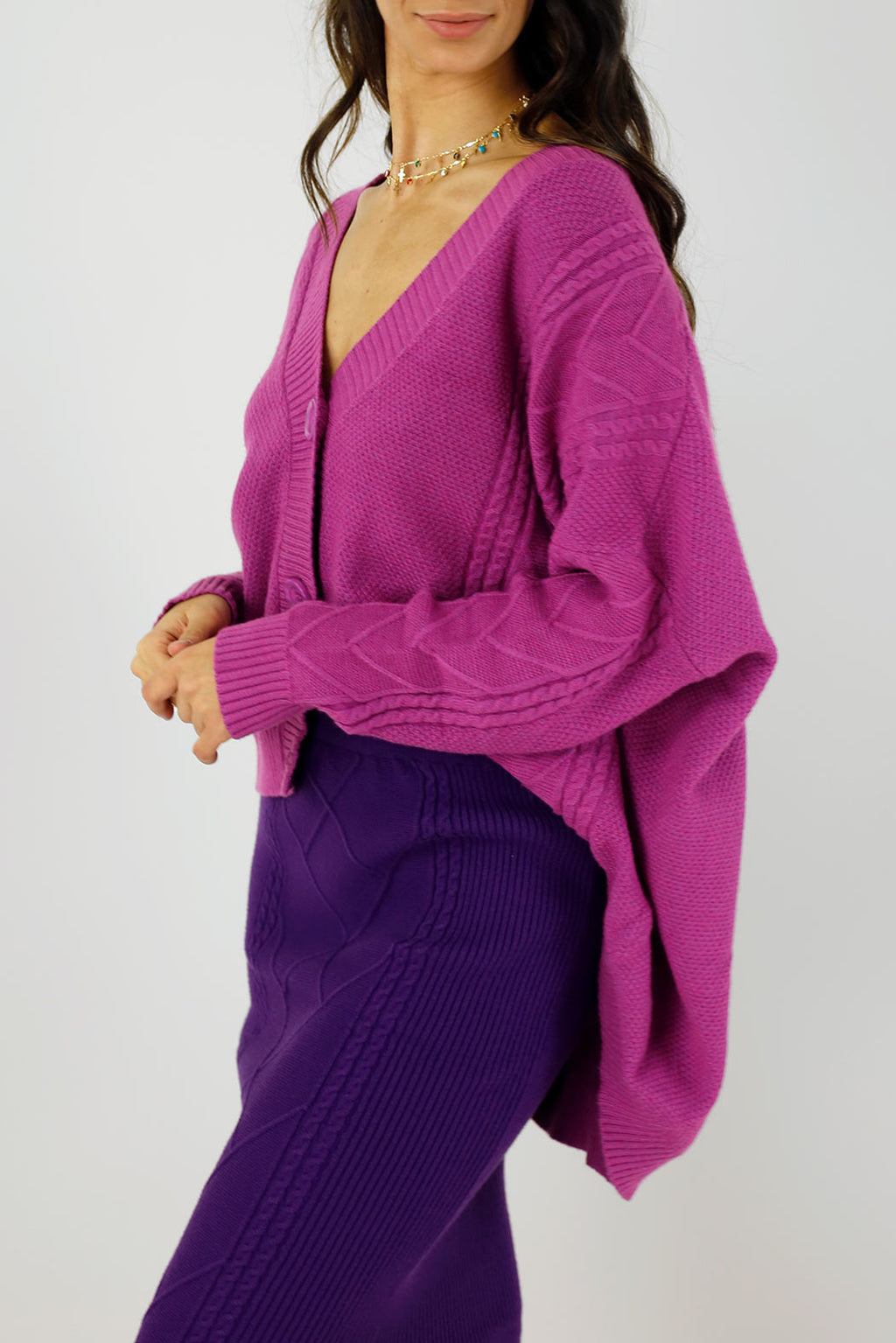 Magenta Crop Cable Cardi - FINAL SALE