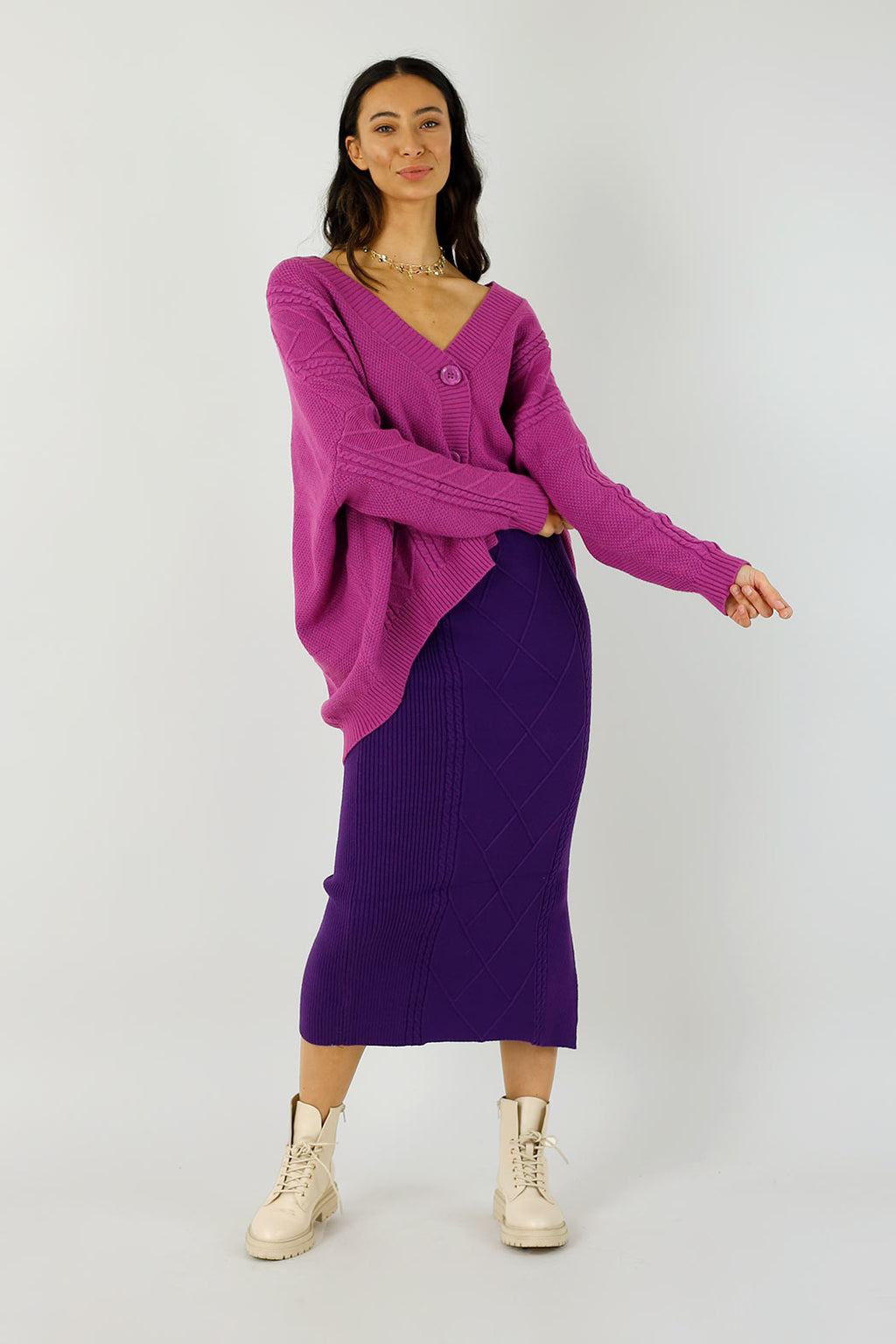 Magenta Crop Cable Cardi - FINAL SALE