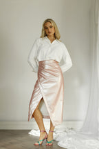 Blushed Pink Pearl Vegan Leather Wrap Skirt - FINAL SALE