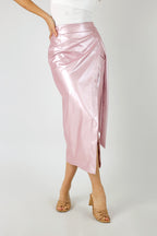 Blushed Pink Pearl Vegan Leather Wrap Skirt - FINAL SALE