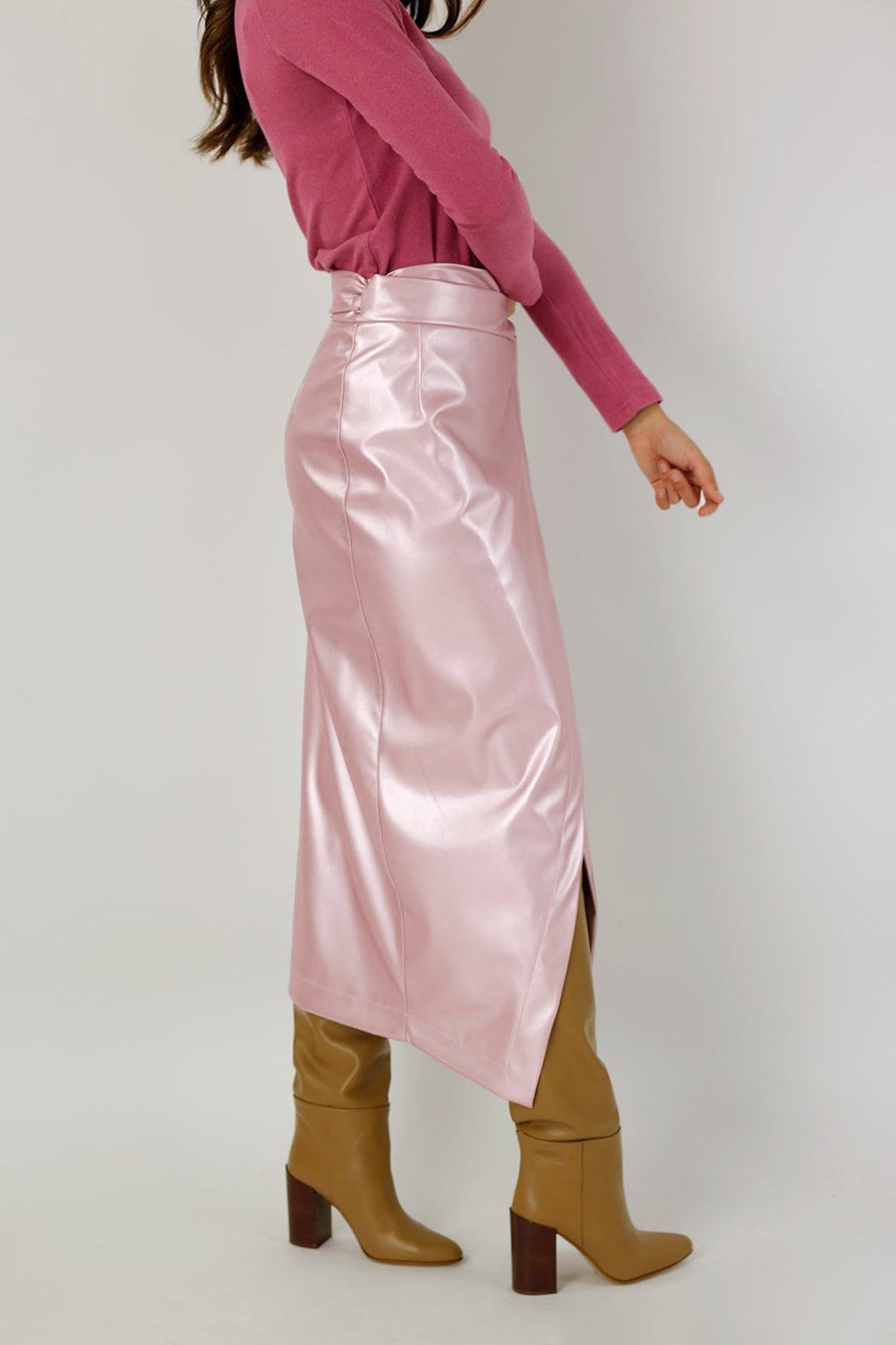 Blushed Pink Pearl Vegan Leather Wrap Skirt - FINAL SALE