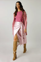 Blushed Pink Pearl Vegan Leather Wrap Skirt - FINAL SALE