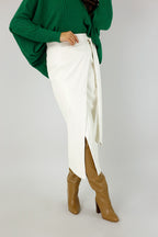 Off White Vegan Leather Wrap Skirt - SALE