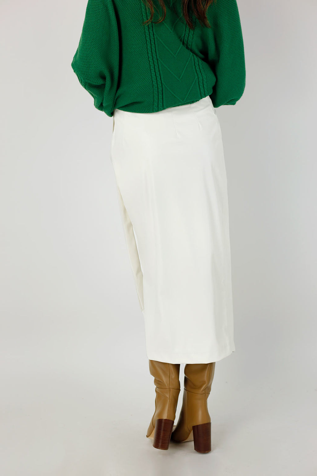 Off White Vegan Leather Wrap Skirt - SALE