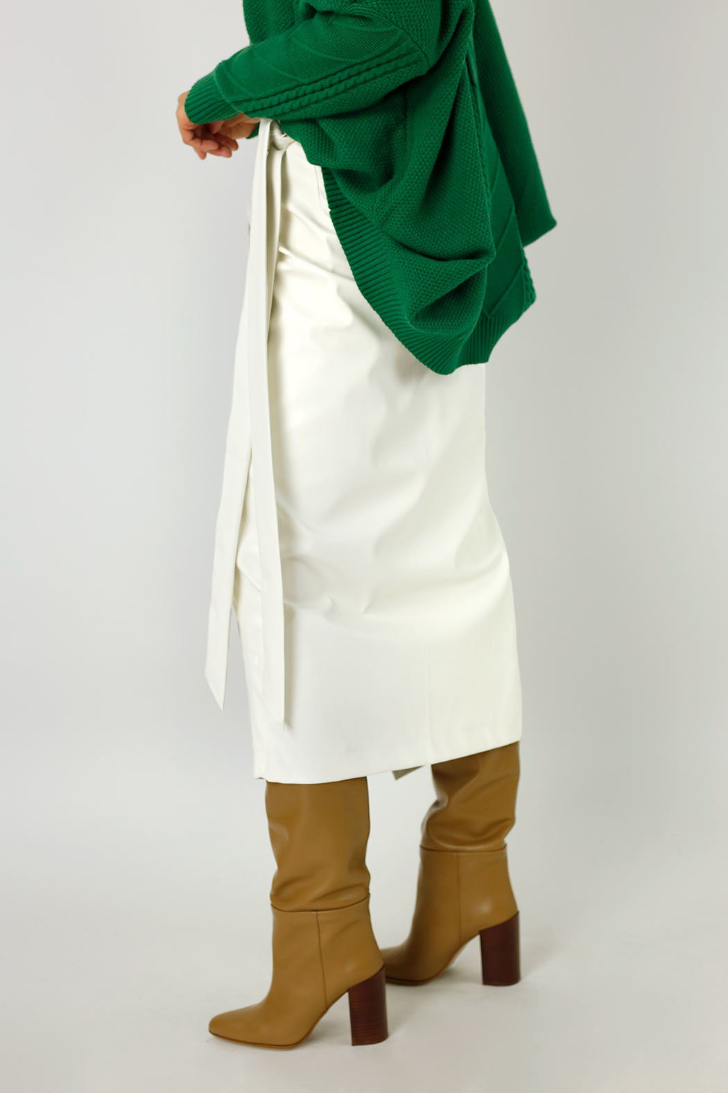 Off White Vegan Leather Wrap Skirt - SALE