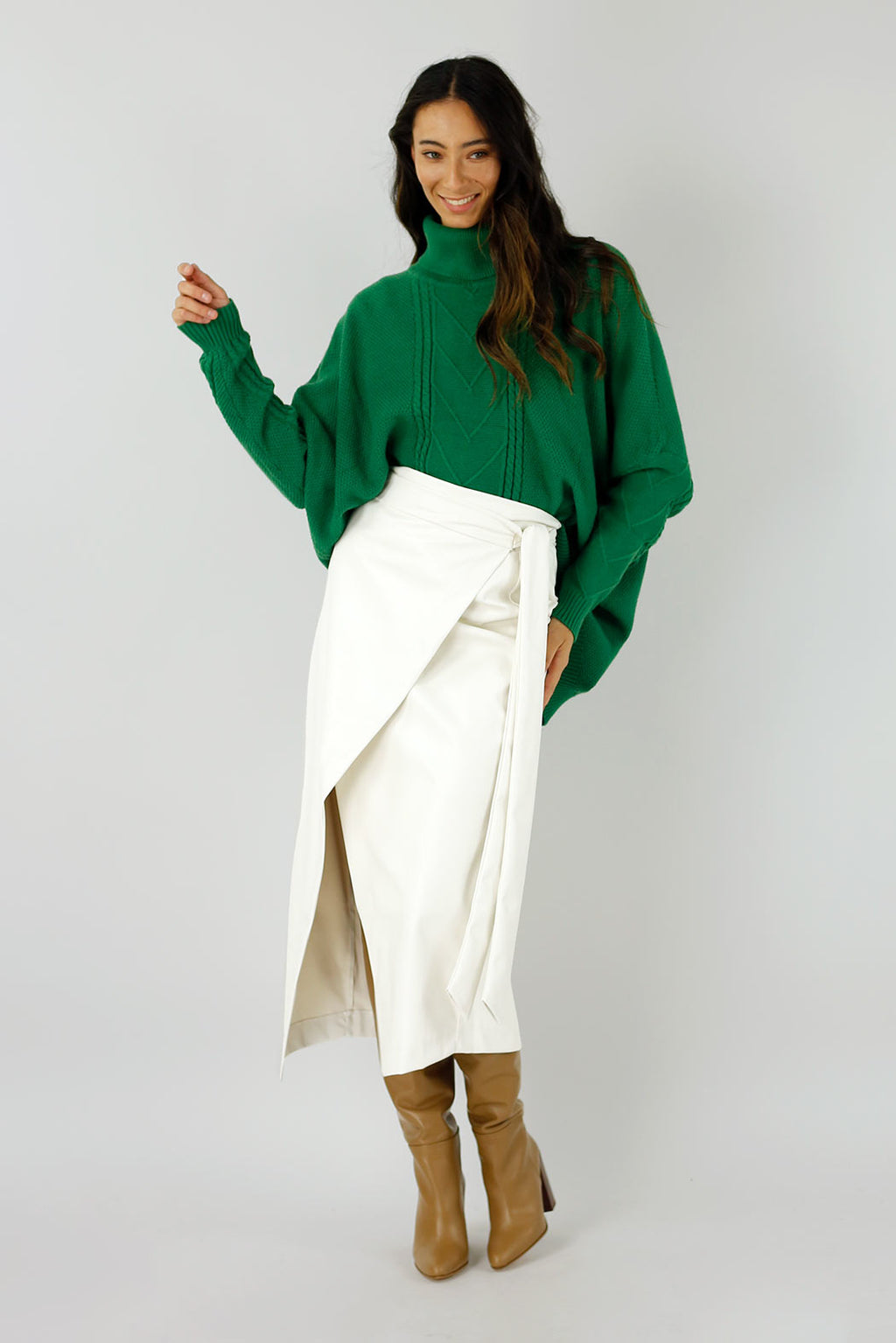 Off White Vegan Leather Wrap Skirt - SALE