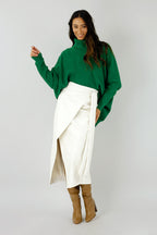 Off White Vegan Leather Wrap Skirt - SALE