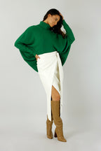 Off White Vegan Leather Wrap Skirt - SALE