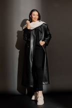 Black Faux Leather Trench Coat Black S