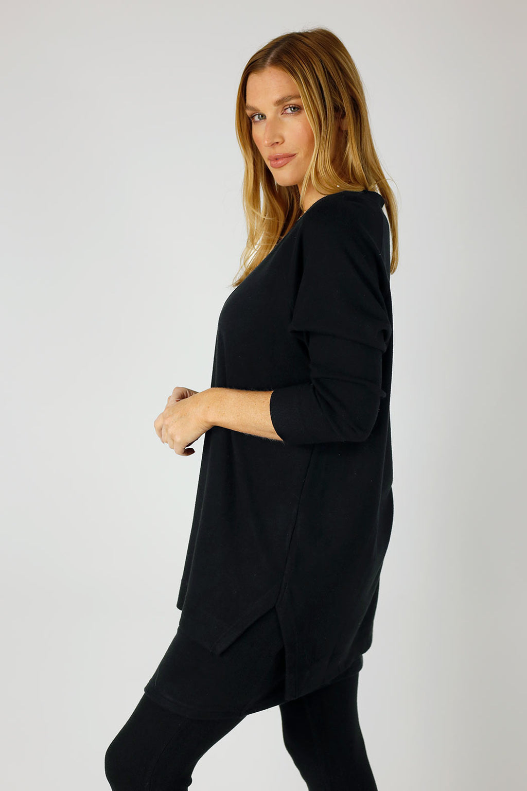 Black Woolly Plain Vee Jumper - SALE