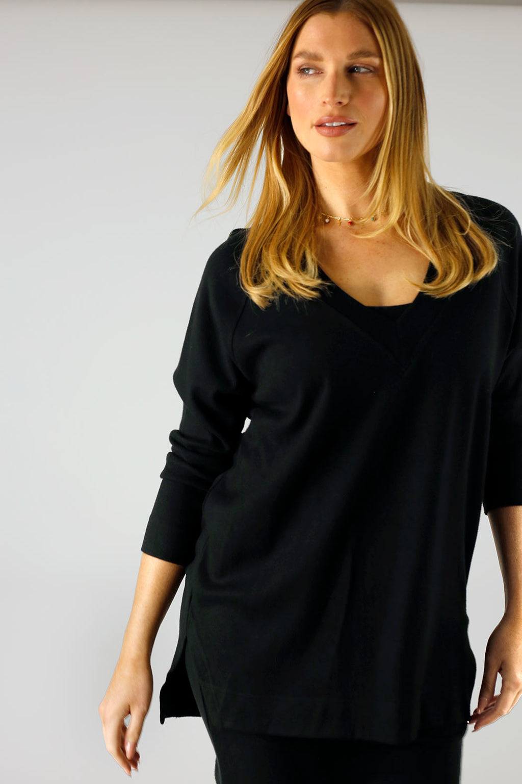 Black Woolly Plain Vee Jumper - SALE
