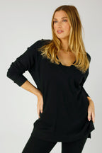 Black Woolly Plain Vee Jumper - SALE