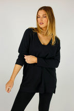Black Woolly Plain Vee Jumper - SALE