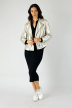 Silver Vegan Leather Mid Biker Jacket - FINAL SALE