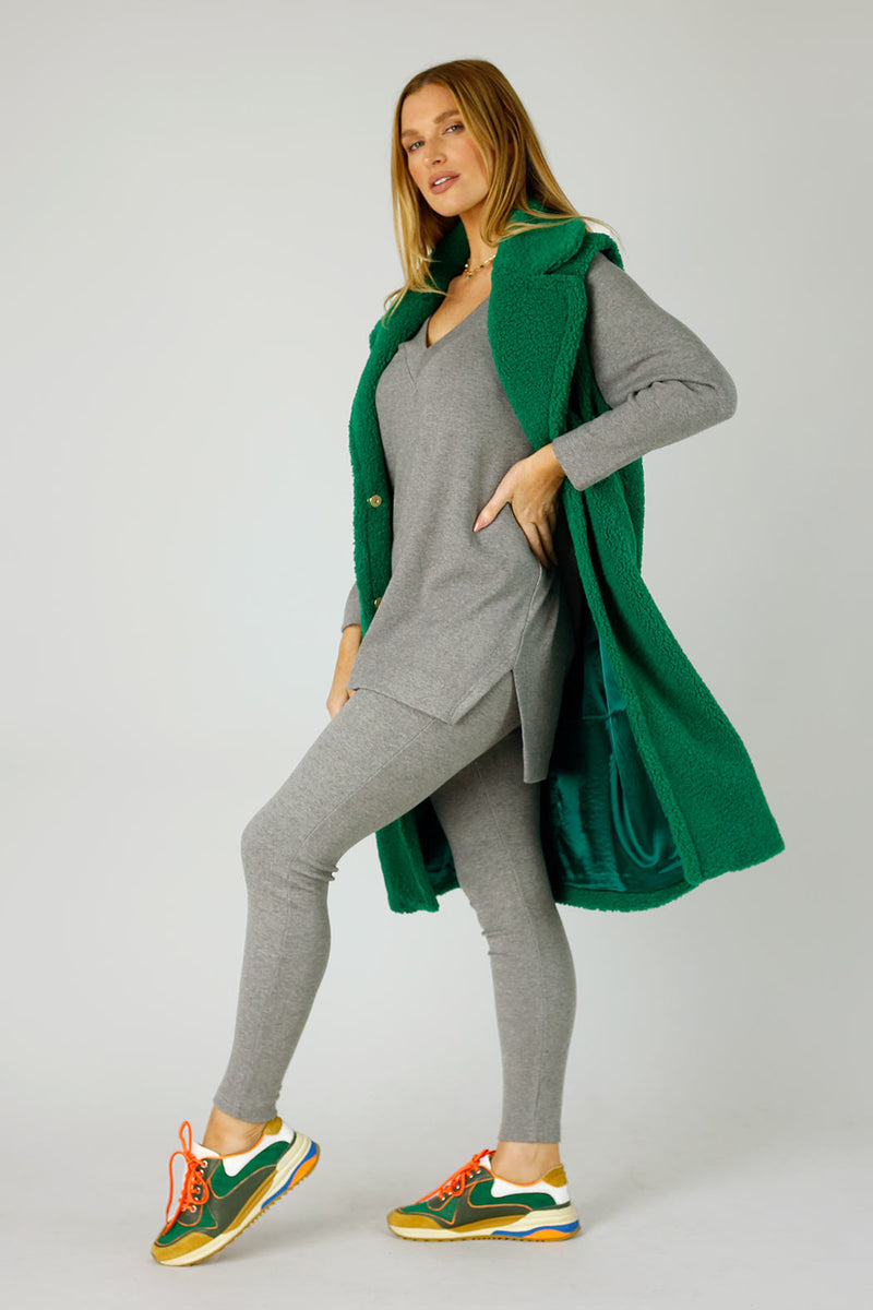 Grey Woolly Plain Vee Jumper - FINAL SALE