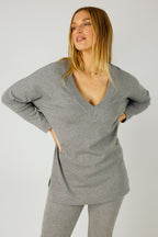 Grey Woolly Plain Vee Jumper - FINAL SALE